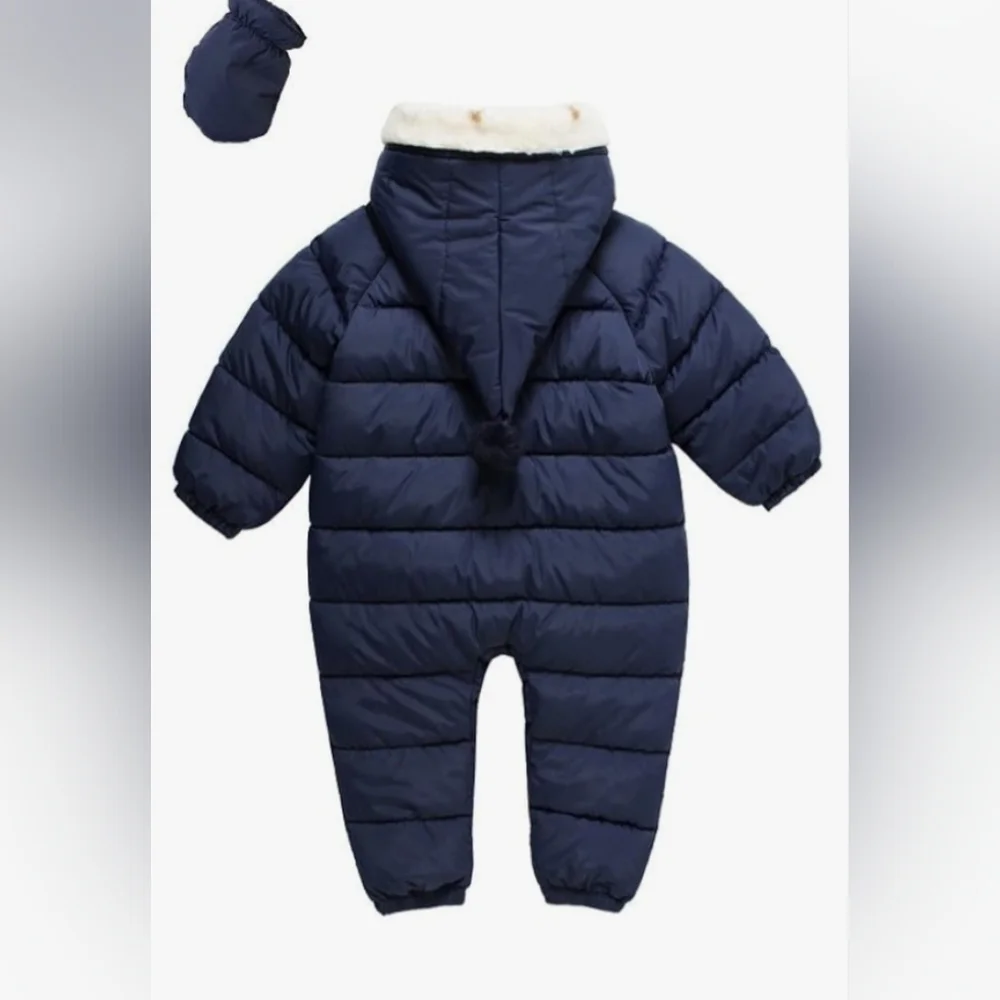 Mud Kingdom Navy Blue One-Piece Baby Hooded Snowsuit Size 70 C or 6-9 Months